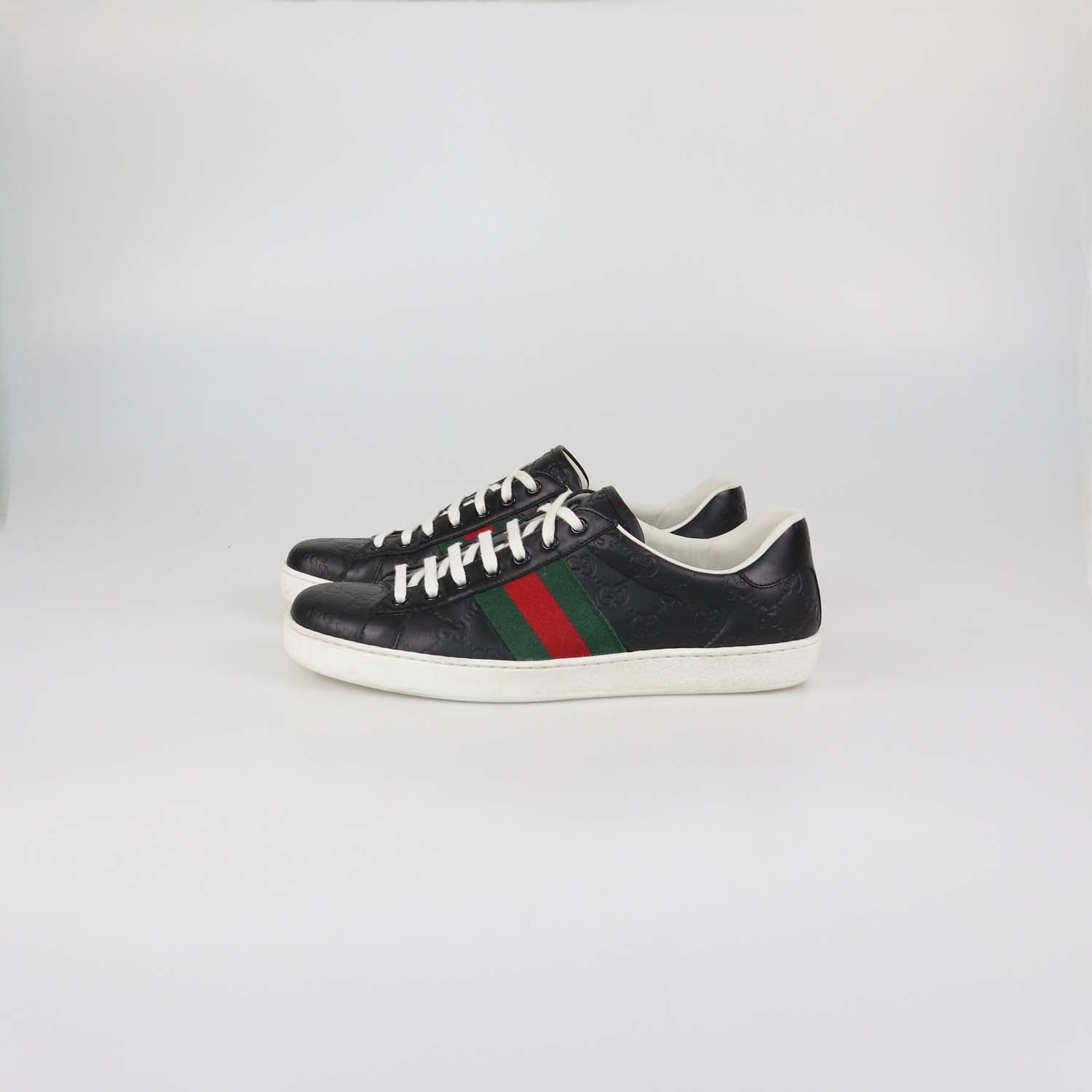Gucci Black Guccissima Leather Classic Ace Low Top Sneakers