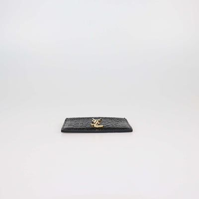 Saint Laurent Black Croc Embossed Leather Cassandre Card Holder