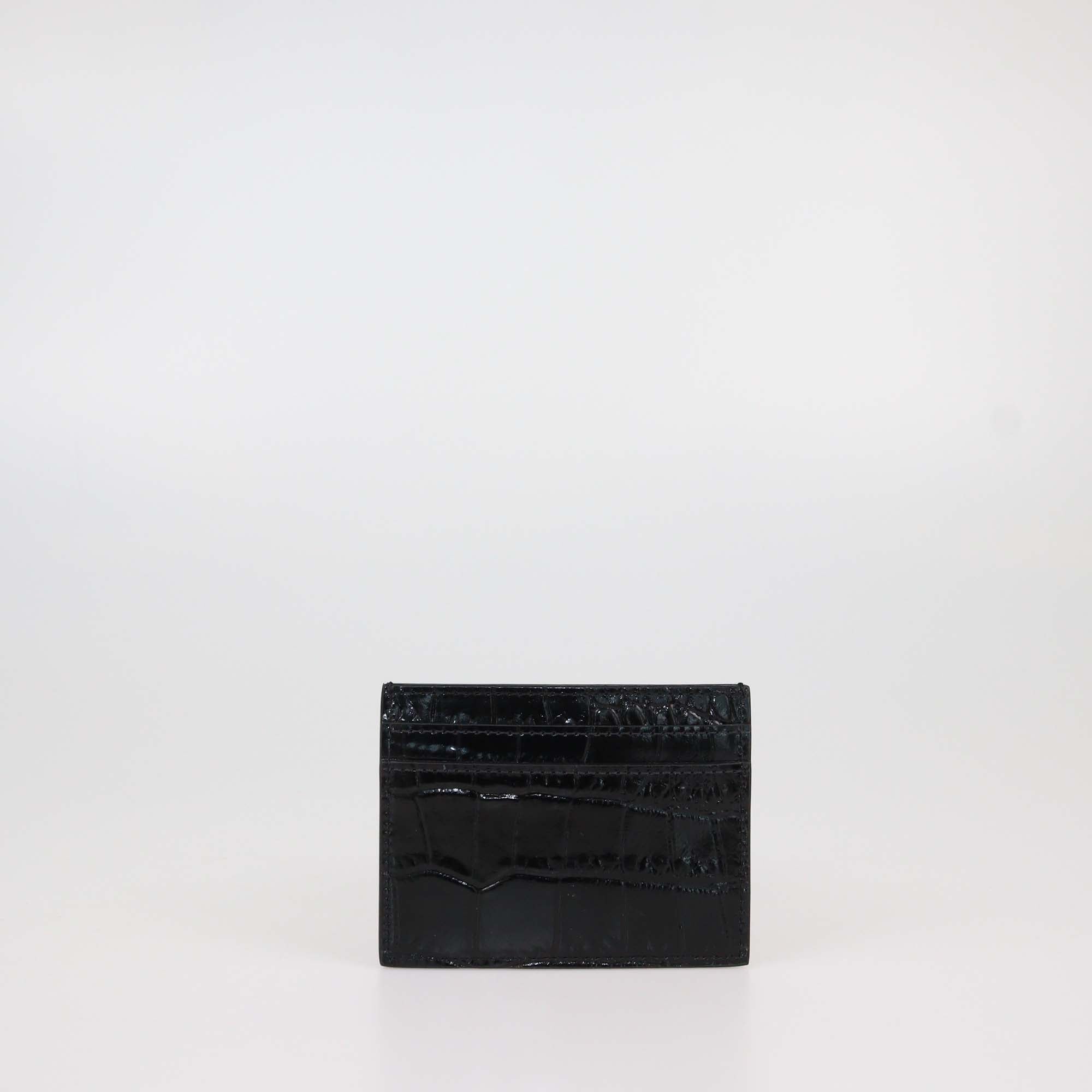 Saint Laurent Black Croc Embossed Leather Cassandre Card Holder