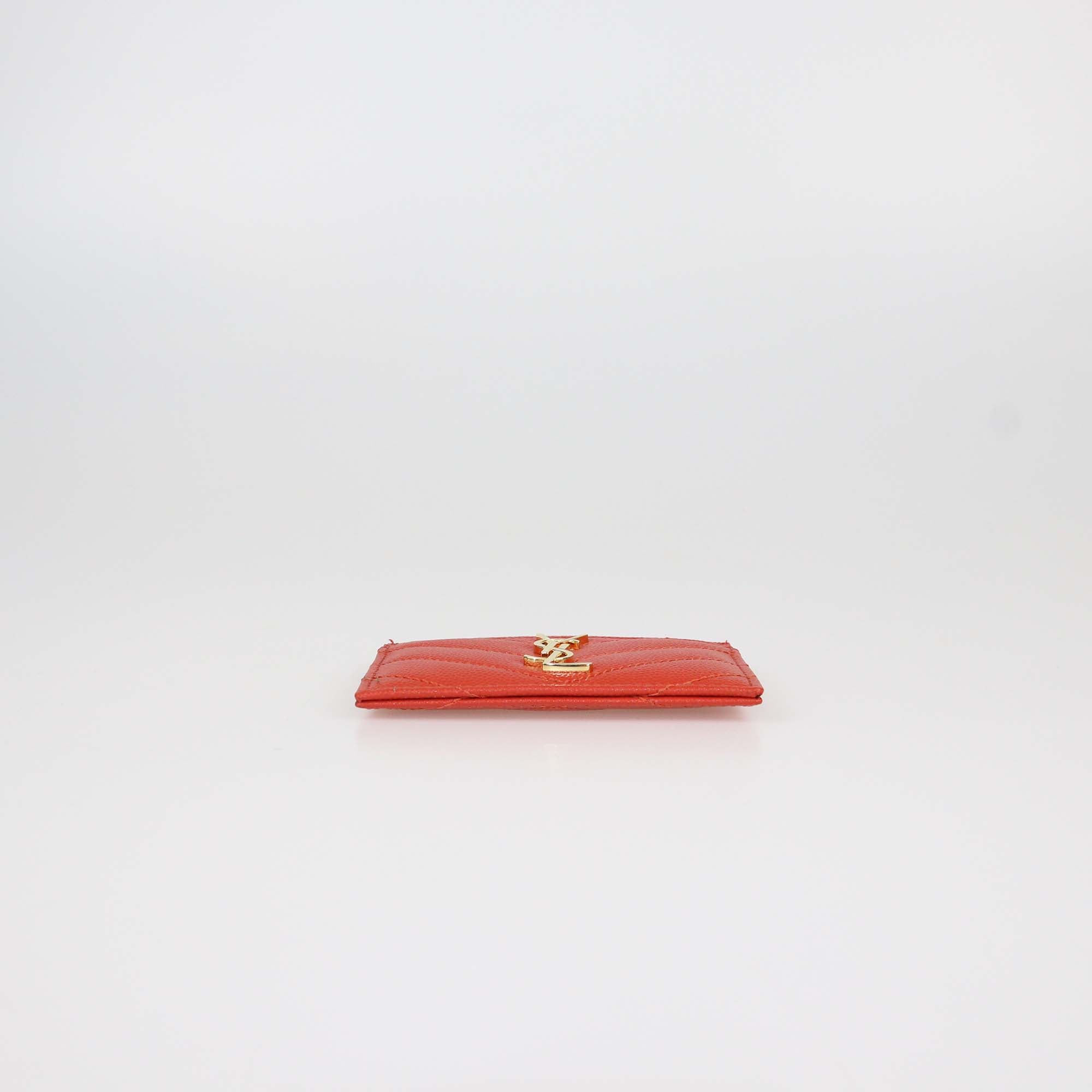 Saint Laurent Light Red Matelasse Leather Cassandre Card Holder