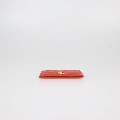 Saint Laurent Light Red Matelasse Leather Cassandre Card Holder