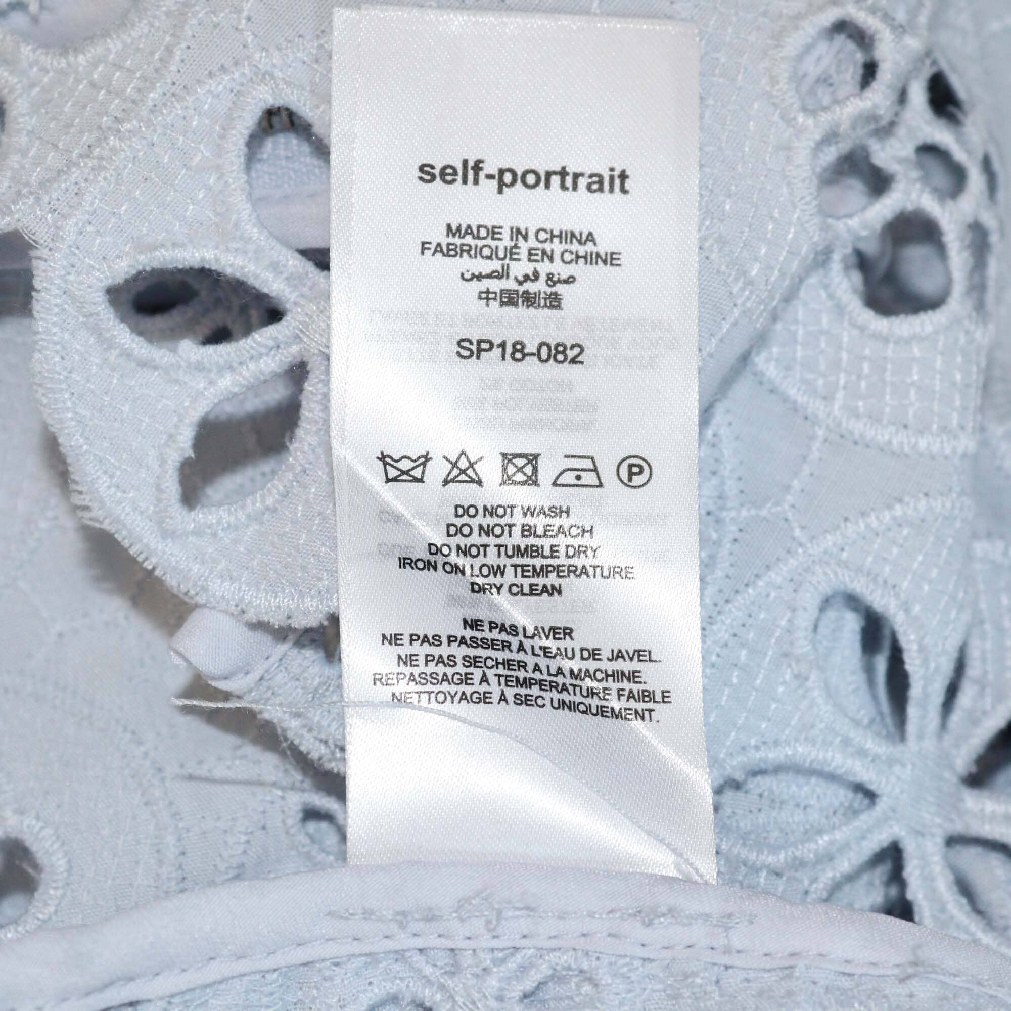 Self-Portrait Powder Blue Schiffli Lace Ruffled Embroidered Anglaise Top Womens Self-Portrait 