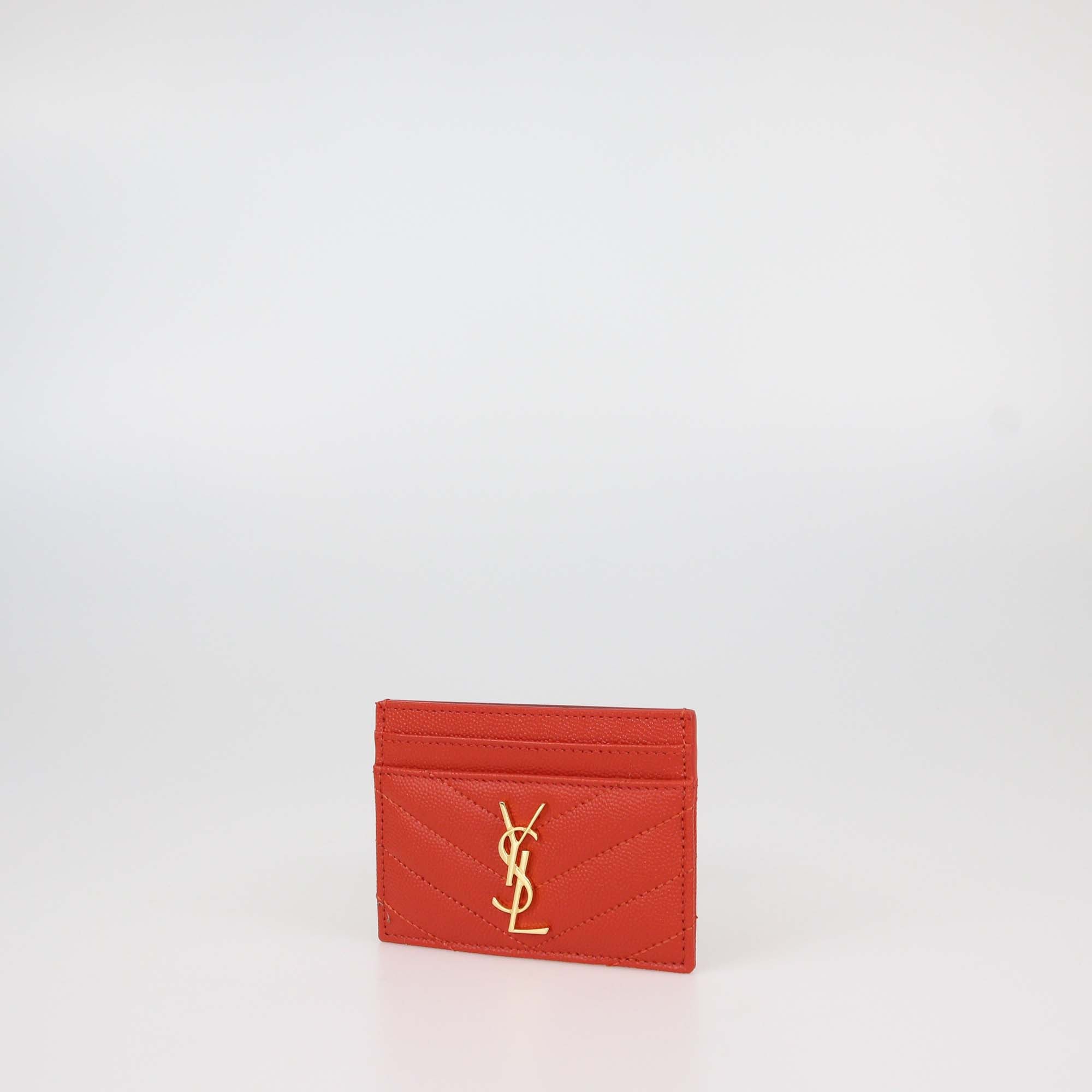 Saint Laurent Light Red Matelasse Leather Cassandre Card Holder