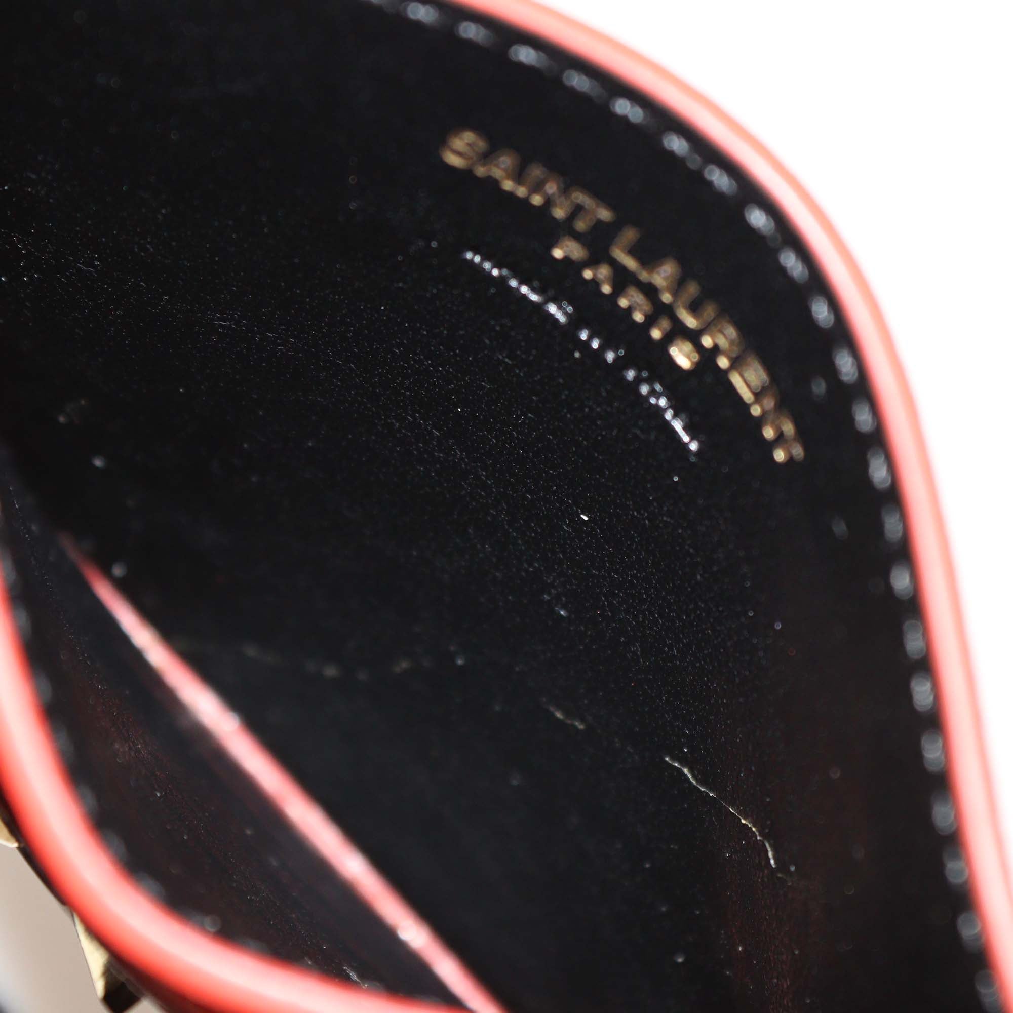 Saint Laurent Light Red Matelasse Leather Cassandre Card Holder