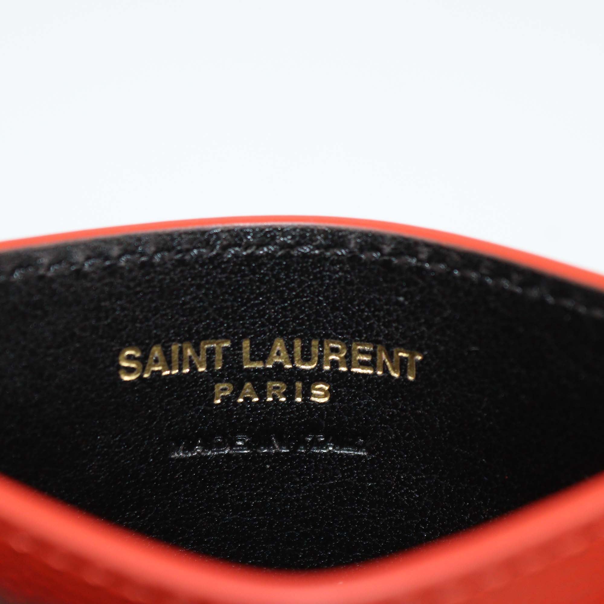Saint Laurent Light Red Matelasse Leather Cassandre Card Holder