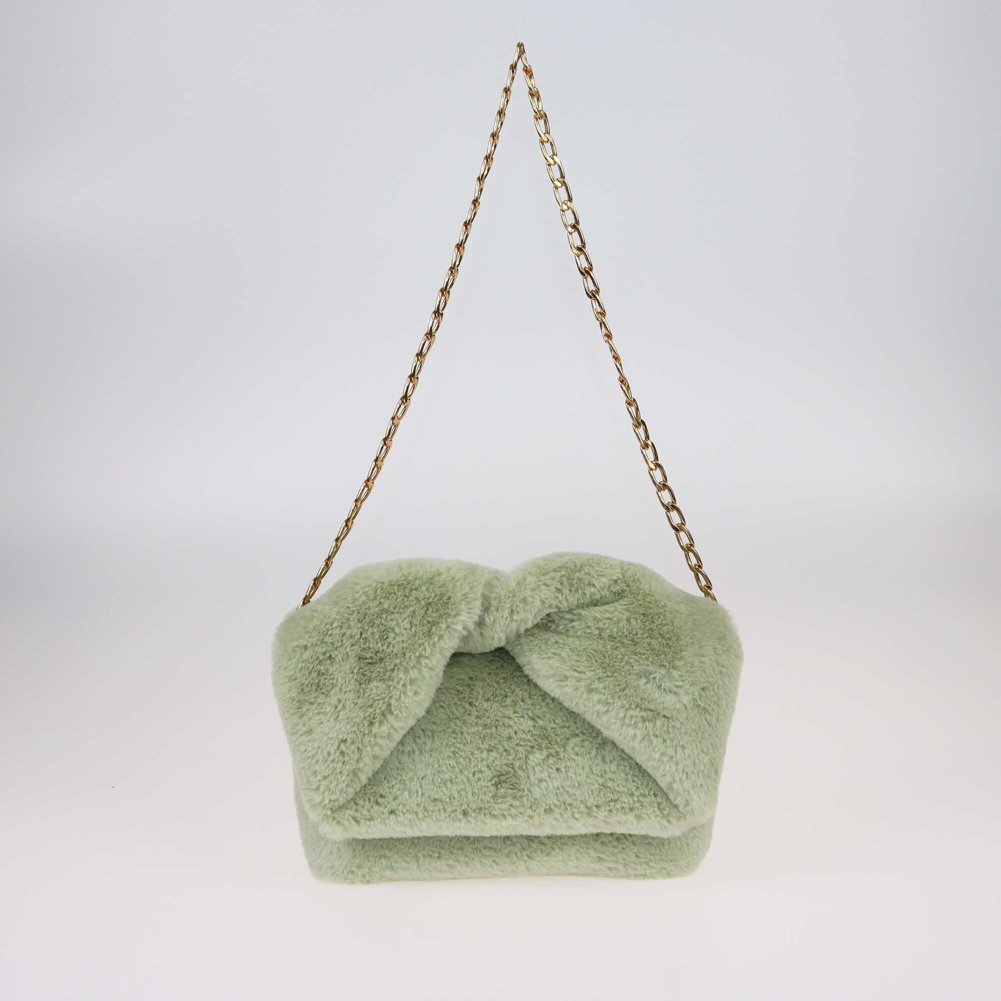 JW Anderson Light Green Faux Fur Midi Twister Shoulder Bag Bags JW Anderson 