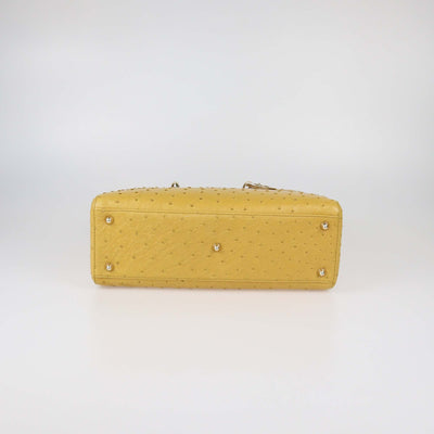Christian Dior Yellow Ostrich Leather Large Lady Dior Tote