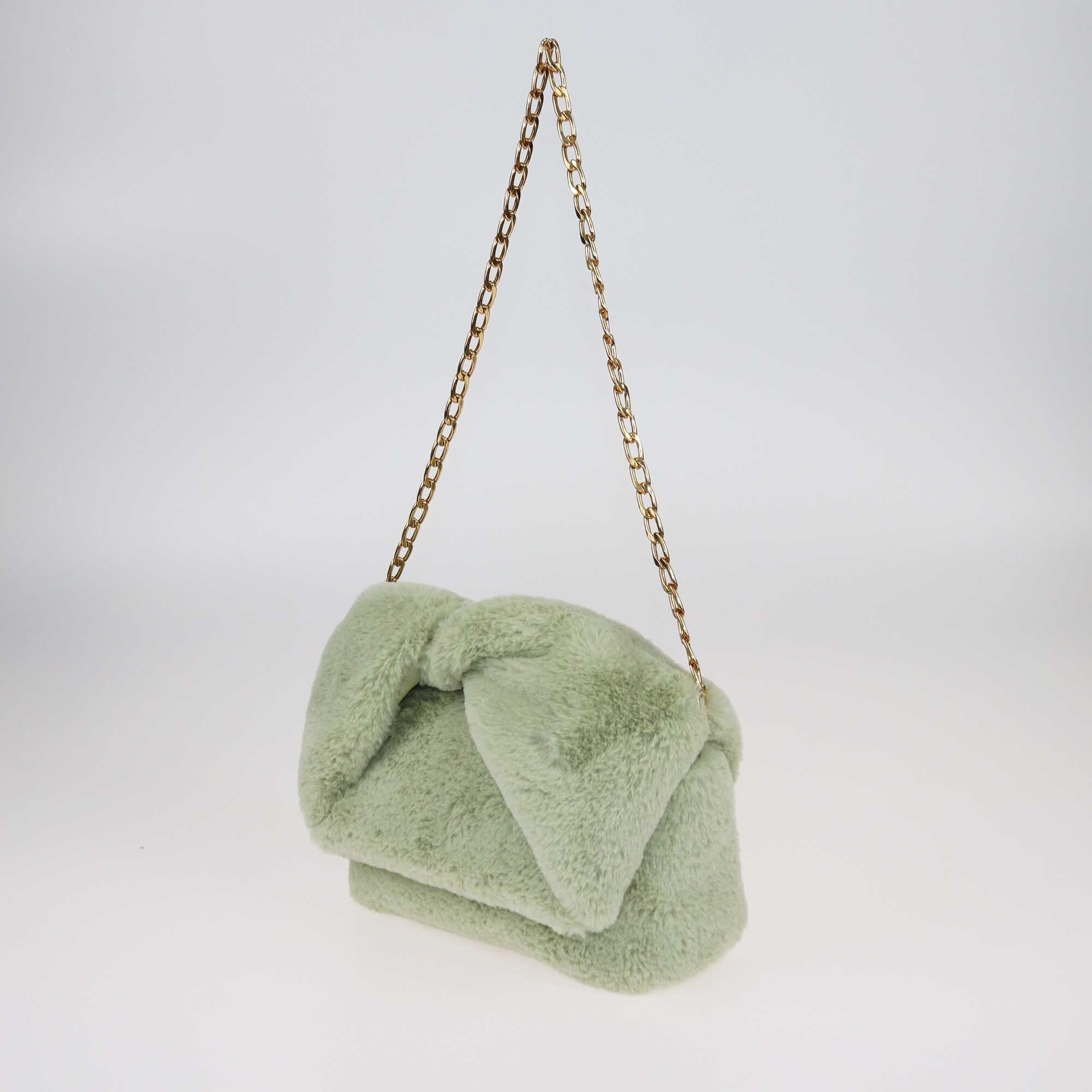 JW Anderson Light Green Faux Fur Midi Twister Shoulder Bag Bags JW Anderson 