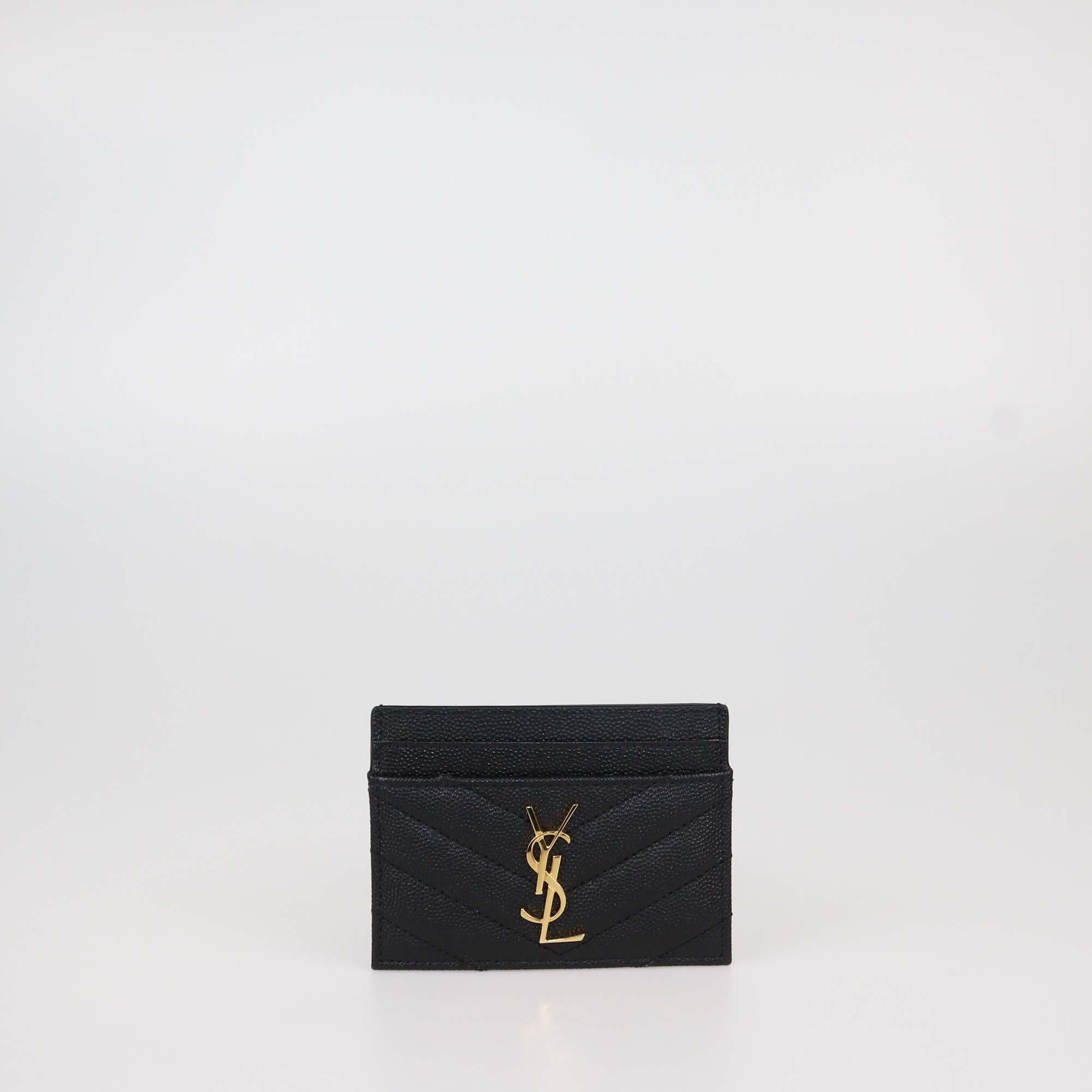Saint Laurent Black Matelasse Leather Cassandre Card Holder