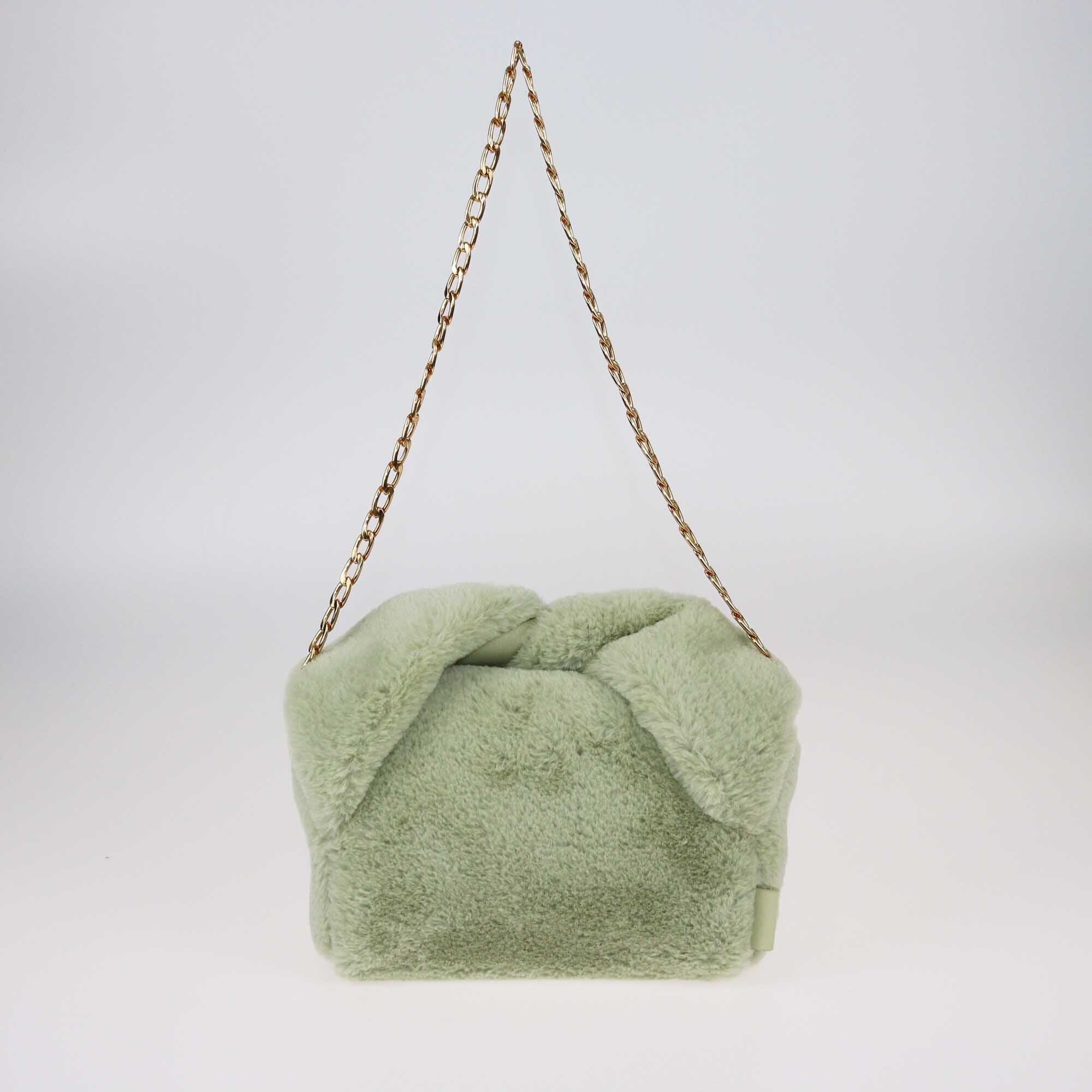 JW Anderson Light Green Faux Fur Midi Twister Shoulder Bag Bags JW Anderson 