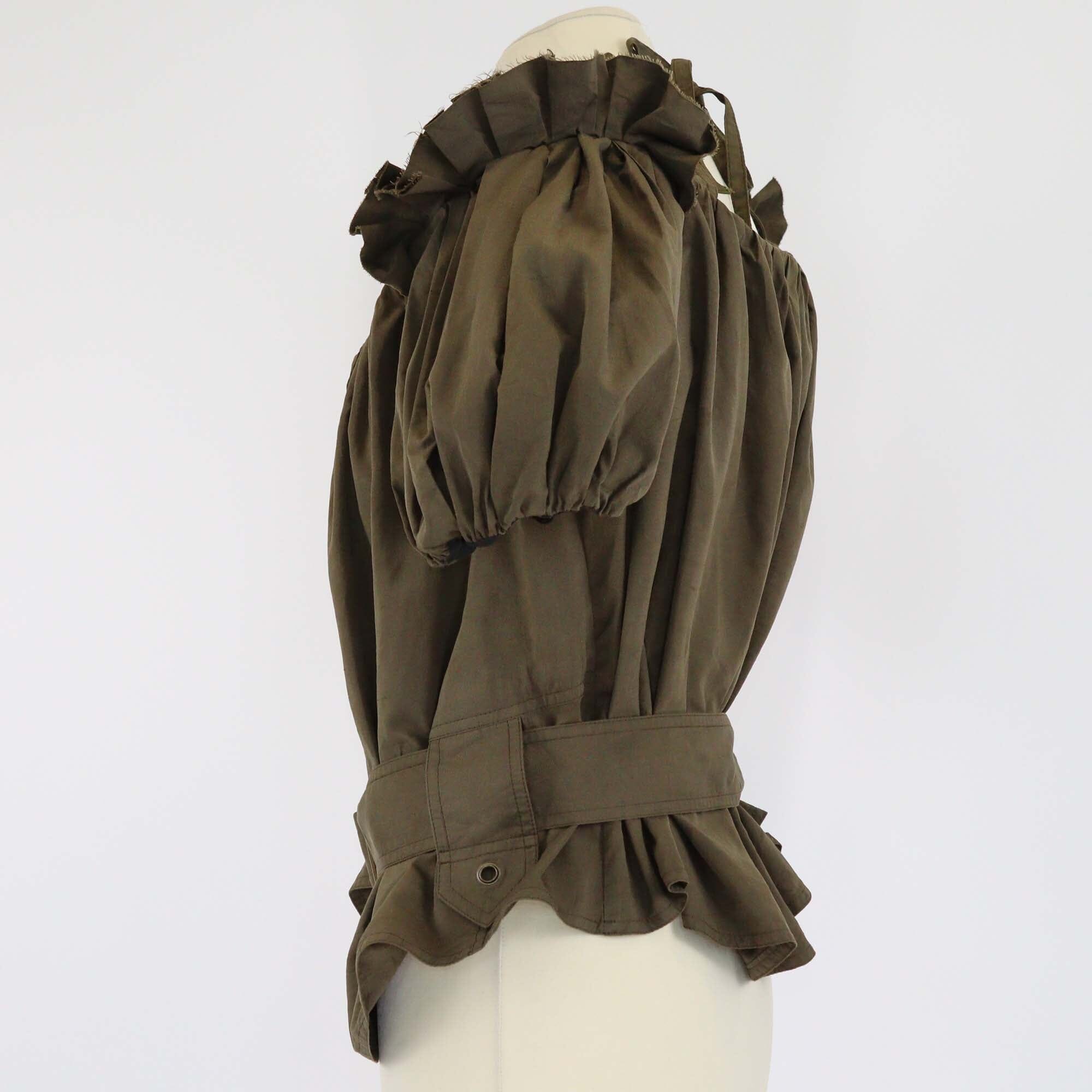 Yves Saint Laurent Olive Green Tie Detail Off Shoulder Belted Safari Top Womens Saint Laurent 