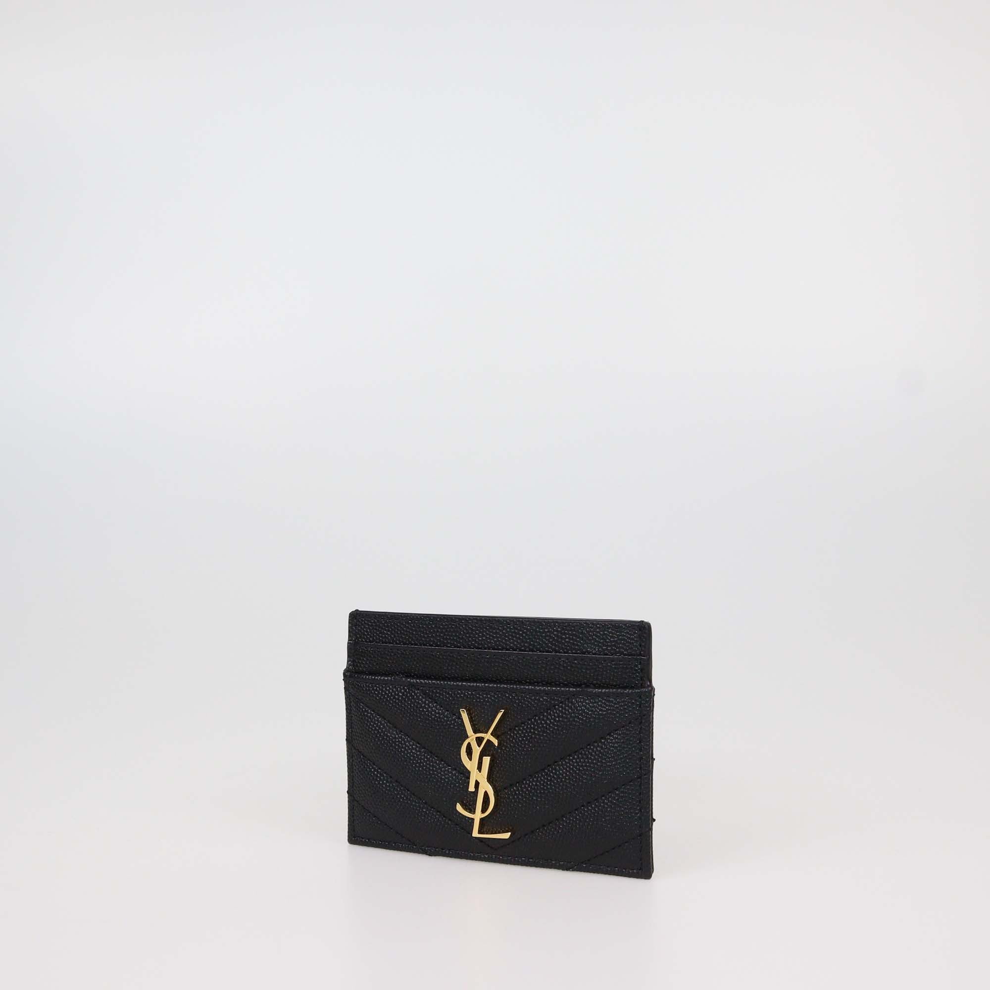Saint Laurent Black Matelasse Leather Cassandre Card Holder