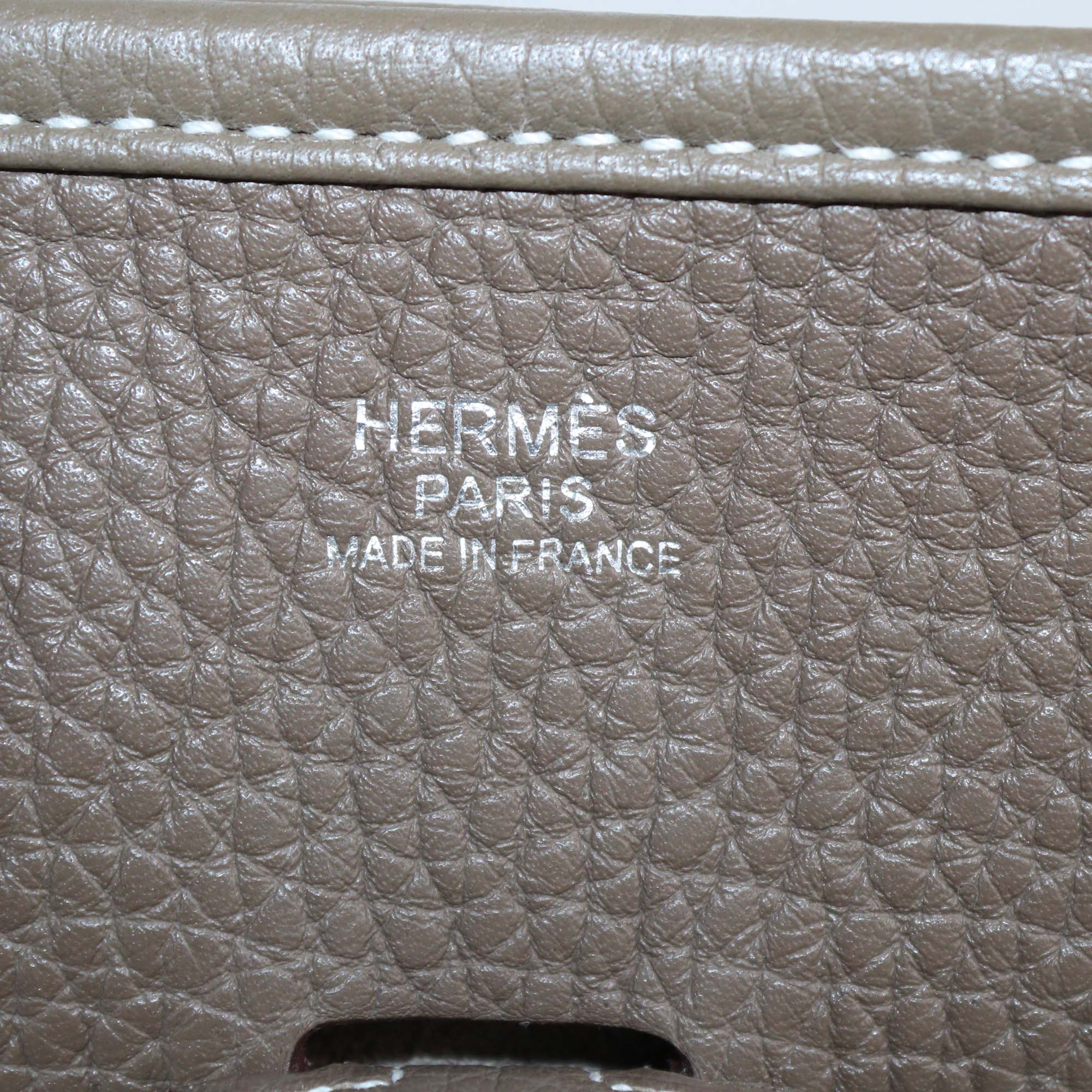 Hermes Etoupe Clemence Leather Evelyne III PM Bag