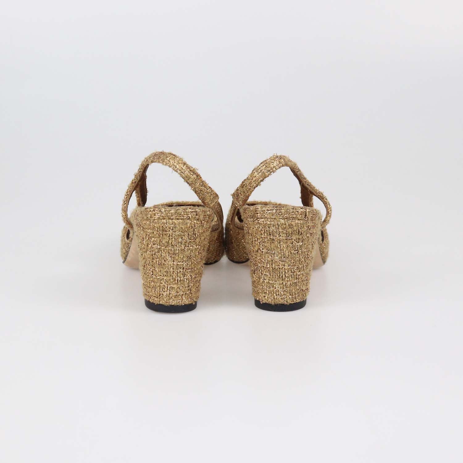 Chanel Gold/Black Tweed CC Cap Toe Slingback Sandals