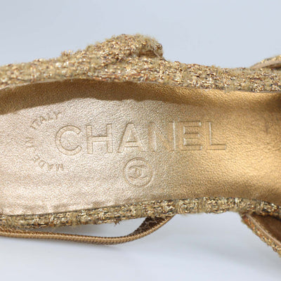 Chanel Gold/Black Tweed CC Cap Toe Slingback Sandals