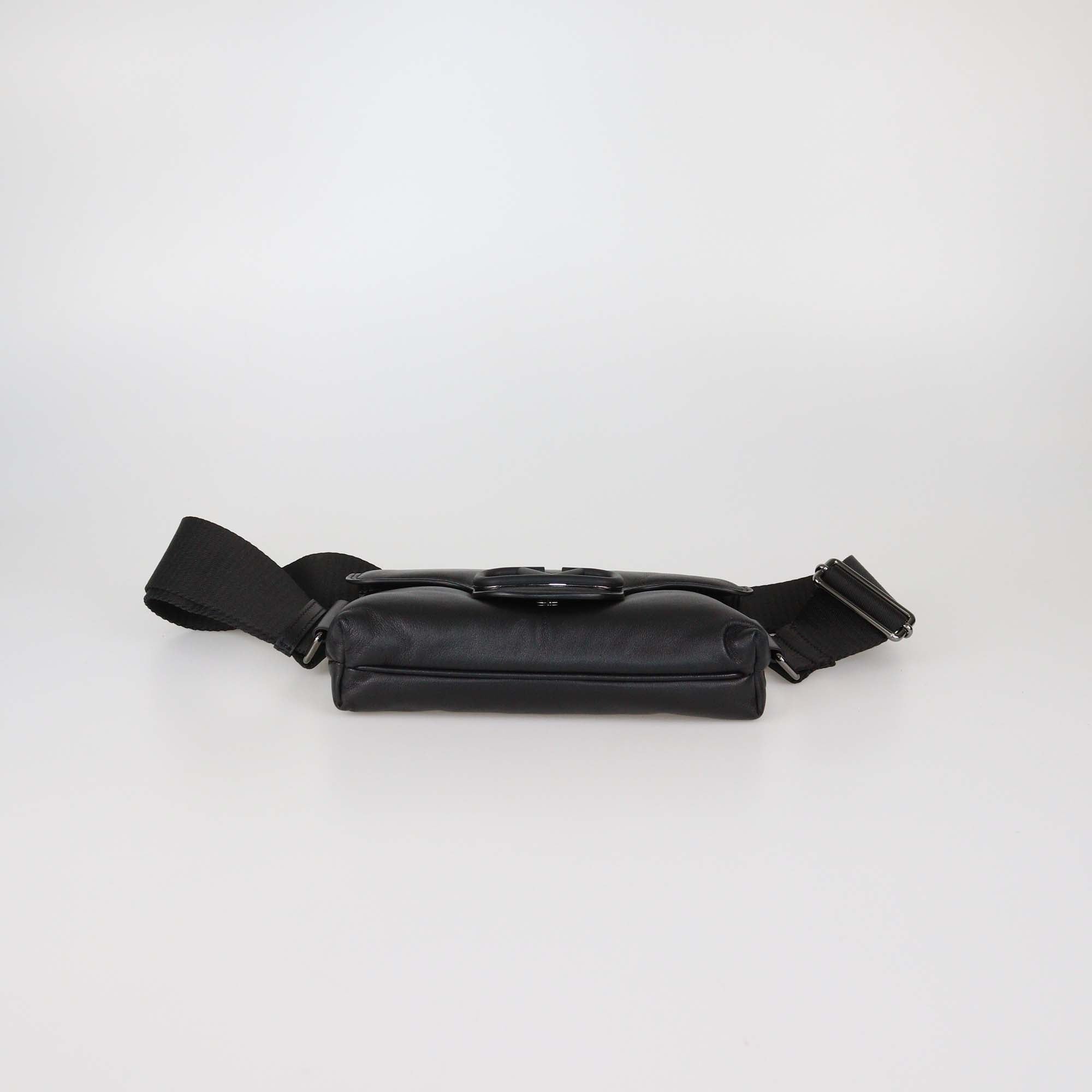 Valentino Black Padded Leather Logo Belt Bag/Crossbody bag