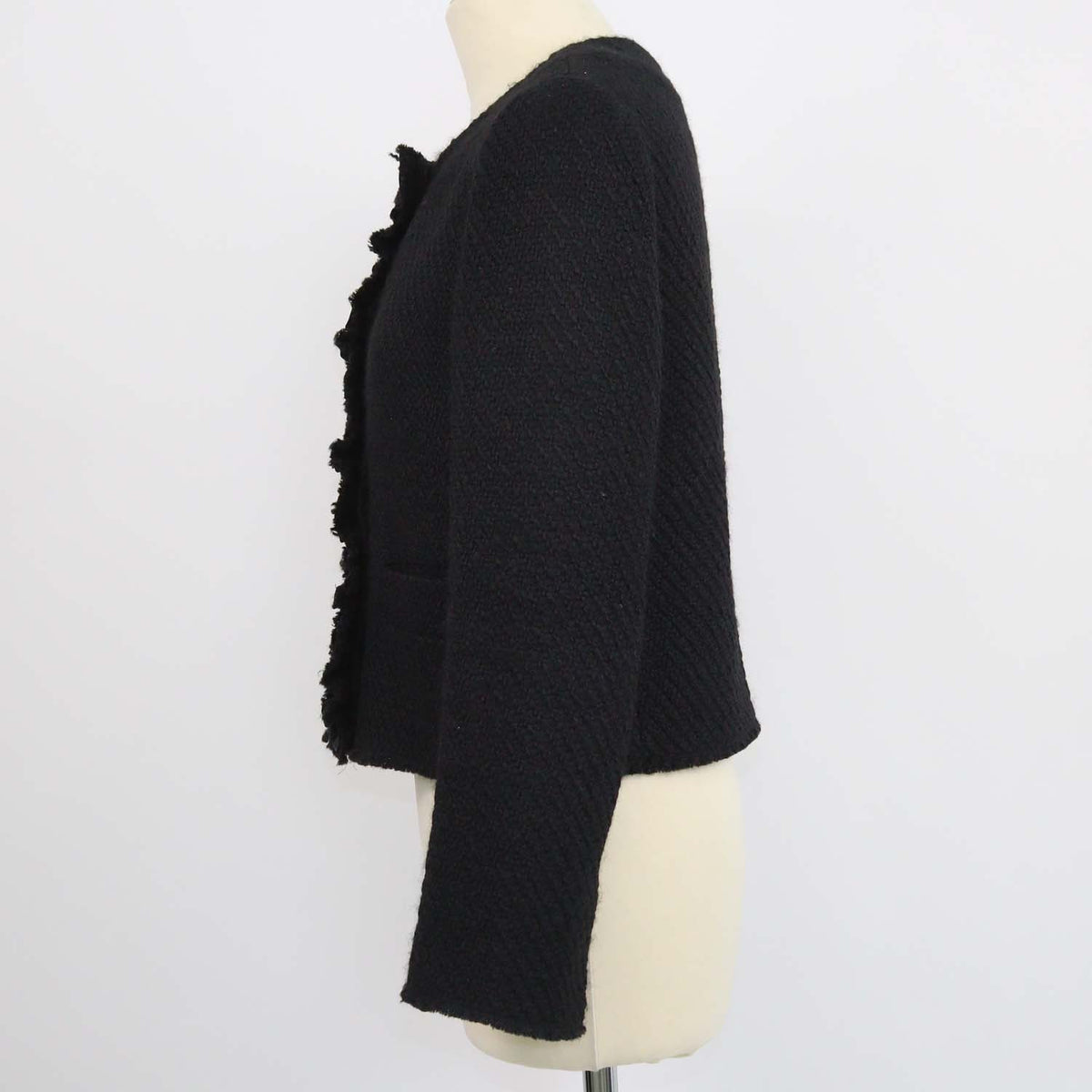 Prada Black Tweed Ruffled Trim Crop Jacket
