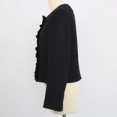Prada Black Tweed Ruffled Trim Crop Jacket