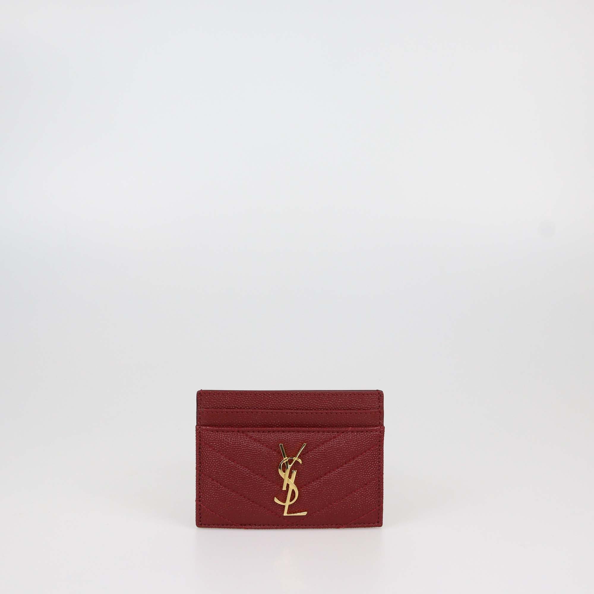 Saint Laurent Red Matelasse Leather Cassandre Card Holder