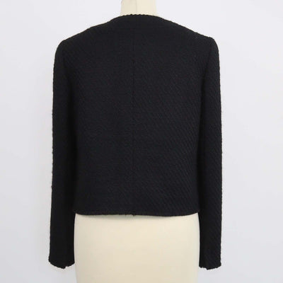 Prada Black Tweed Ruffled Trim Crop Jacket