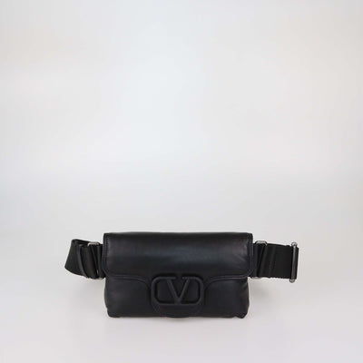 Valentino Black Padded Leather Logo Belt Bag/Crossbody bag