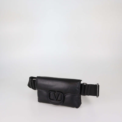 Valentino Black Padded Leather Logo Belt Bag/Crossbody bag
