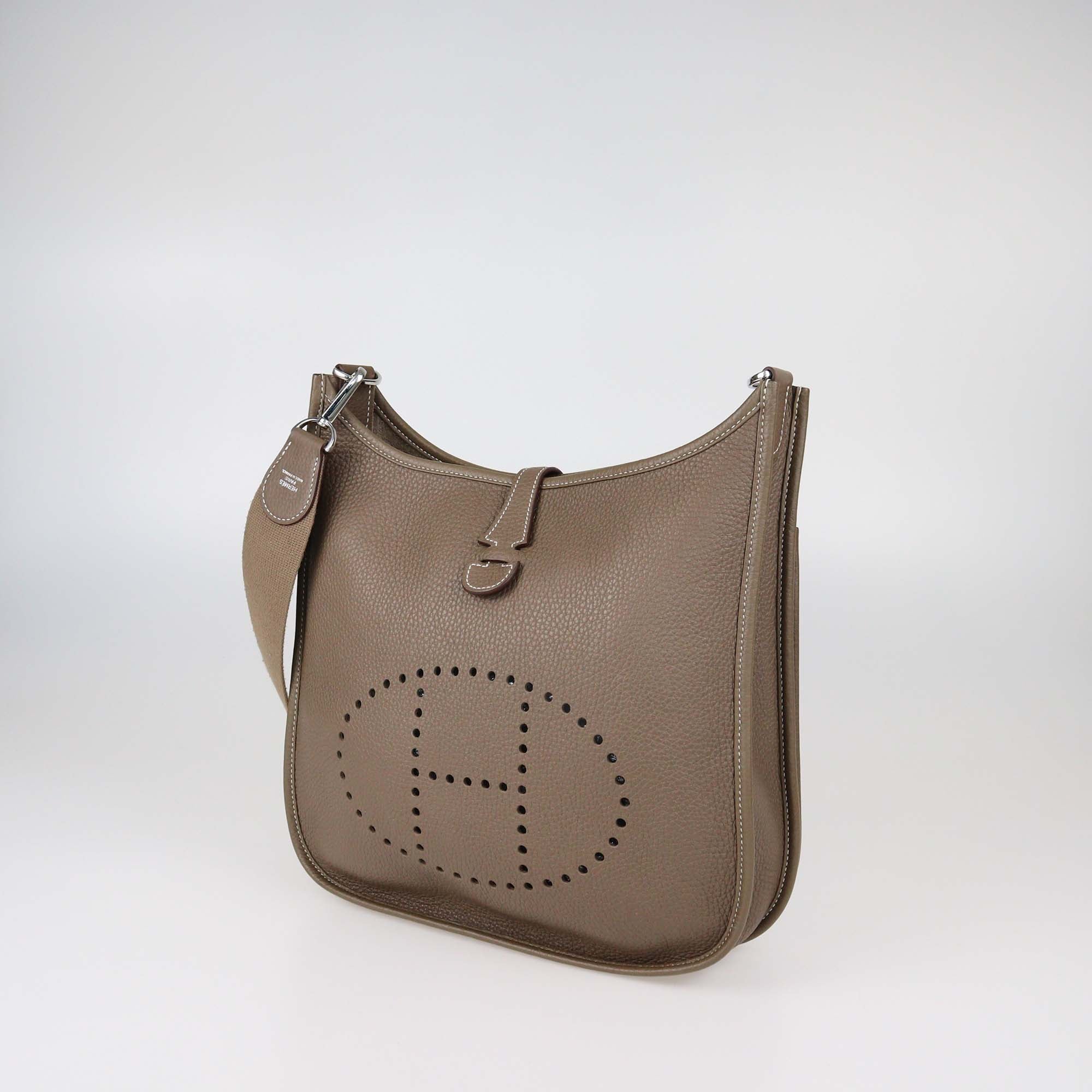 Hermes Etoupe Clemence Leather Evelyne III PM Bag