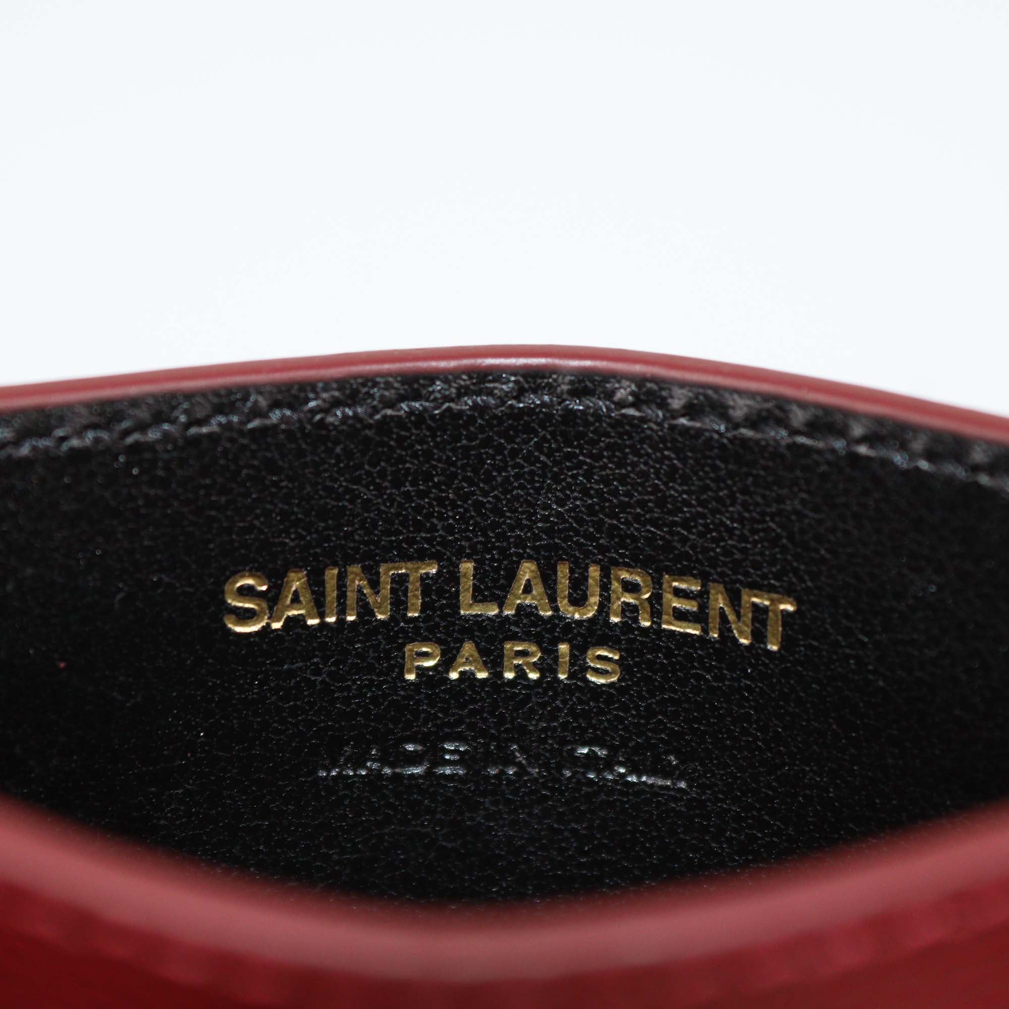 Saint Laurent Red Matelasse Leather Cassandre Card Holder