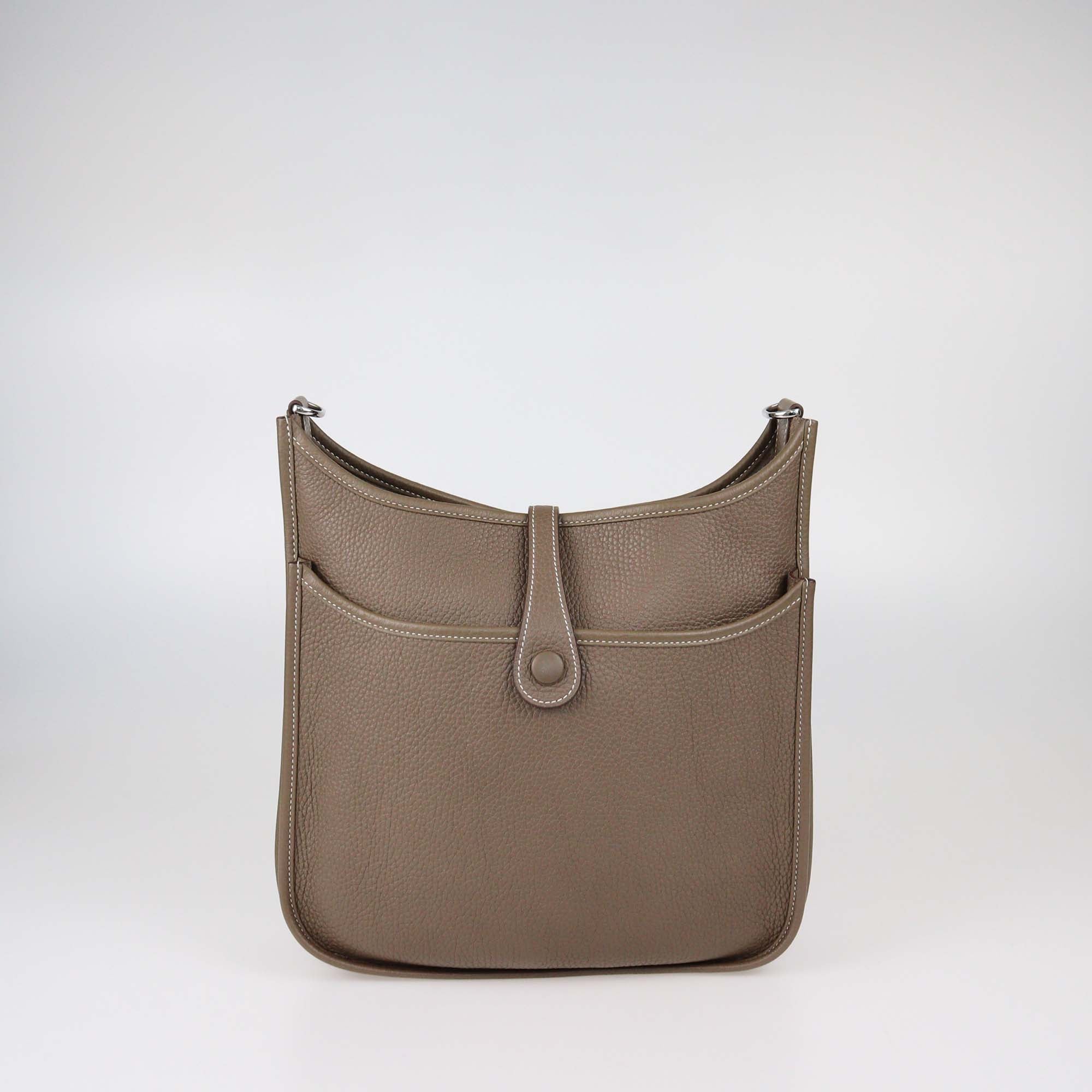 Hermes Etoupe Clemence Leather Evelyne III PM Bag