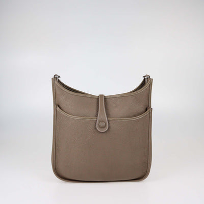 Hermes Etoupe Clemence Leather Evelyne III PM Bag