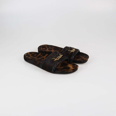 Tom Ford Brown/Black Leopard Print Calf Hair Chain Link Slides