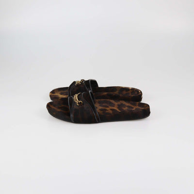 Tom Ford Brown/Black Leopard Print Calf Hair Chain Link Slides