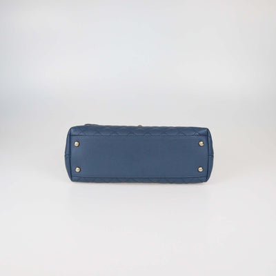 Chanel Blue Quilted Caviar Leather Large Coco Flap Top Handle Bag