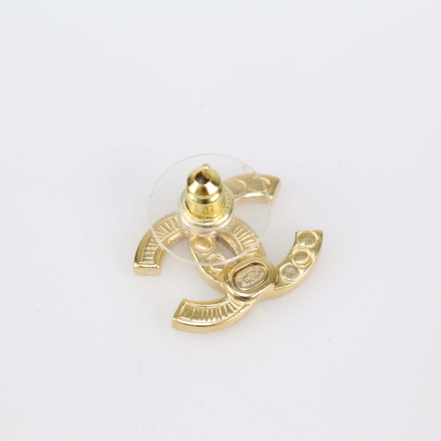 Chanel Gold Tone CC Crystals Stud Earrings