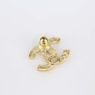 Chanel Gold Tone CC Crystals Stud Earrings