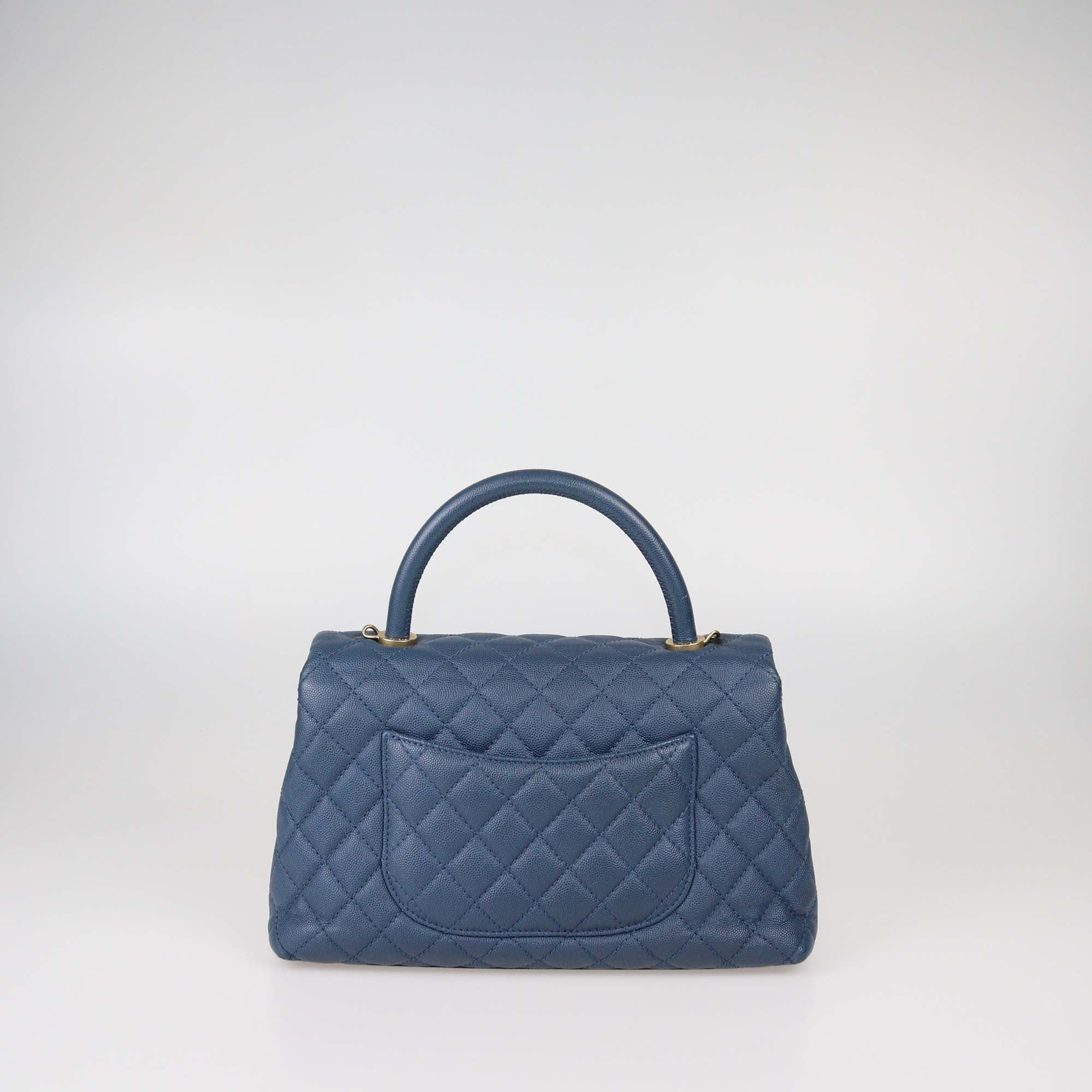 Chanel Blue Quilted Caviar Leather Large Coco Flap Top Handle Bag