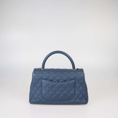 Chanel Blue Quilted Caviar Leather Large Coco Flap Top Handle Bag
