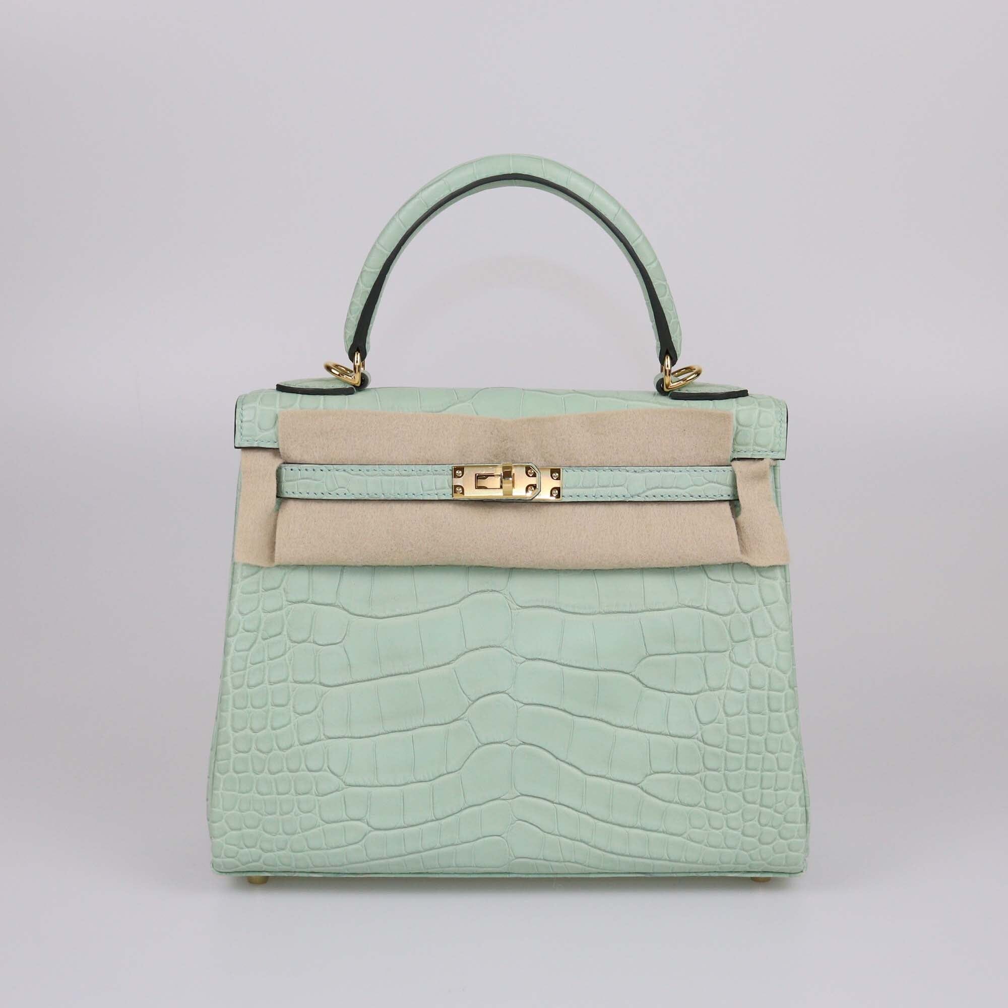 Hermes Vert D'eau Porosus Matte Alligator Kelly 25 GHW Womens Hermes 