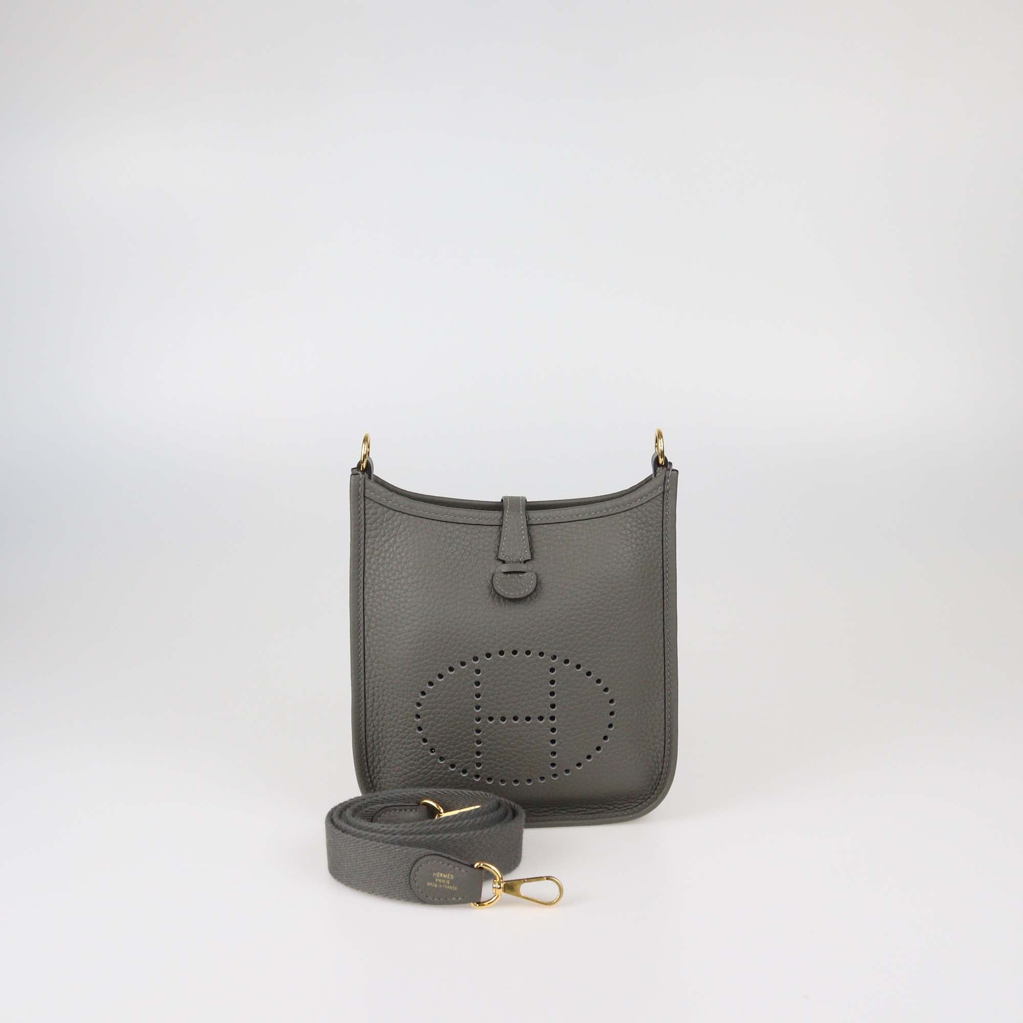 Hermes Etoupe Clemence Leather Evelyne TPM Bag