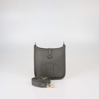 Hermes Gris Meyer Clemence Leather Evelyne TPM Bag