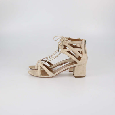 Aquazzura Beige Suede Beverly Hills Lace Up Ankle Strap Sandals