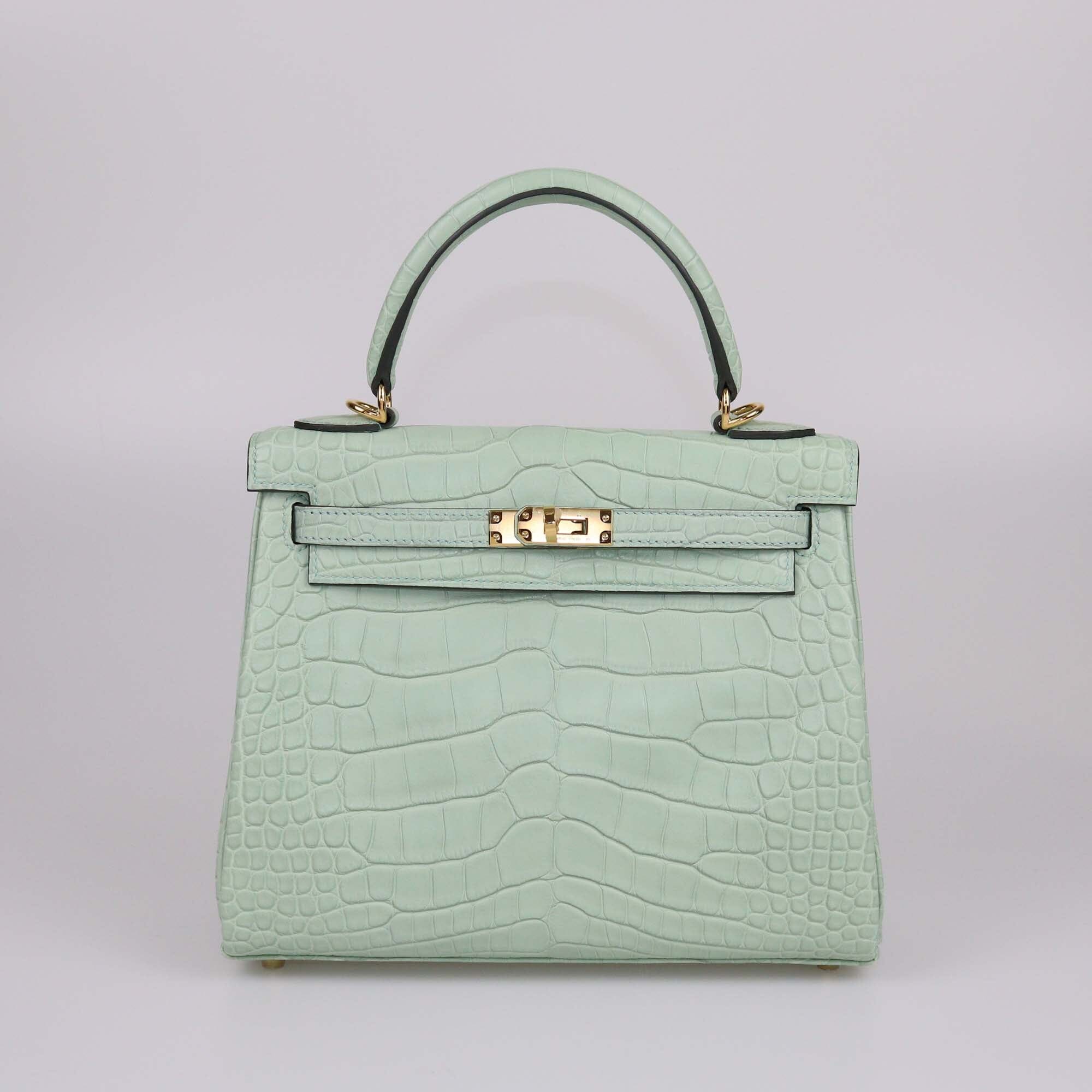 Hermes Vert D'eau Porosus Matte Alligator Kelly 25 GHW Womens Hermes 