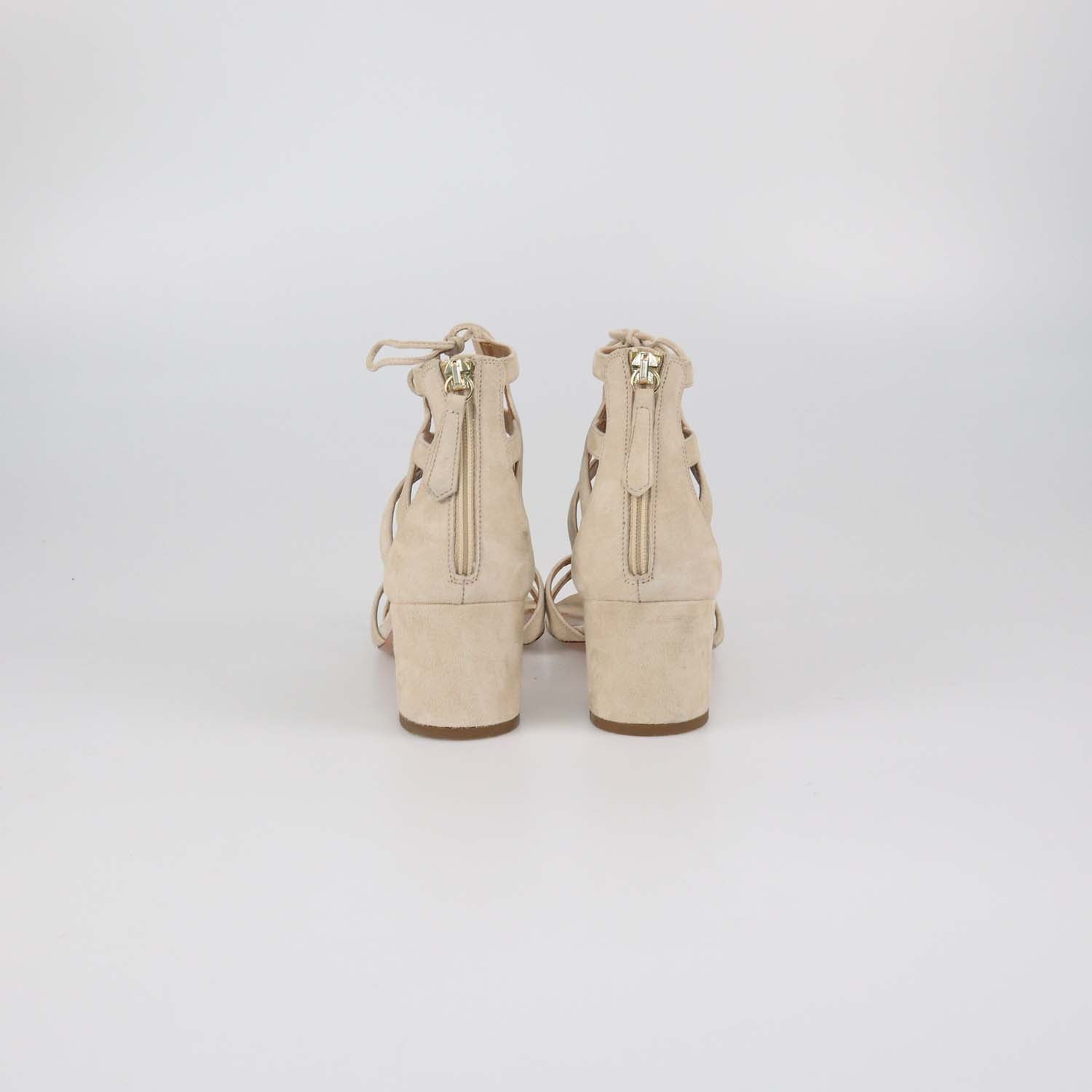 Aquazzura Beige Suede Beverly Hills Lace Up Ankle Strap Sandals