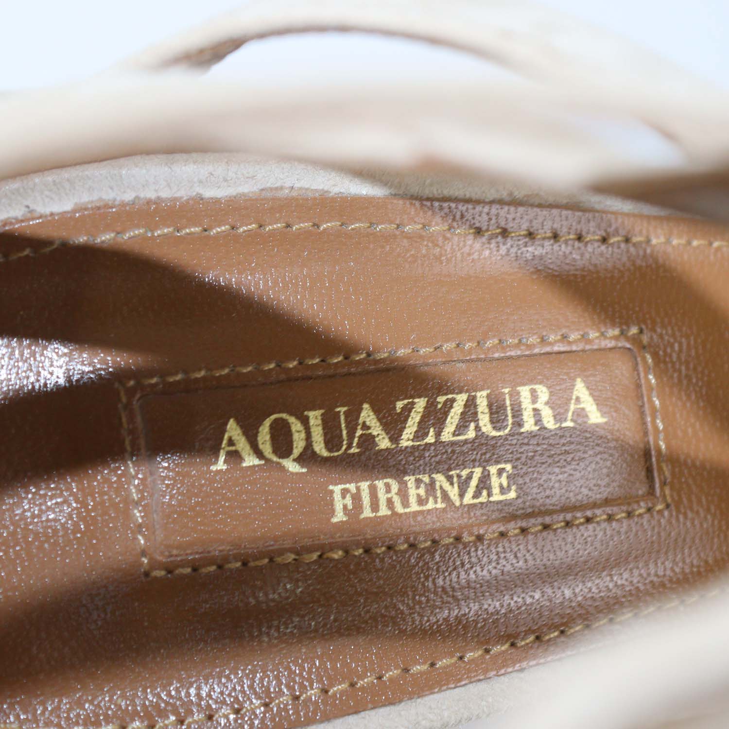 Aquazzura Beige Suede Beverly Hills Lace Up Ankle Strap Sandals