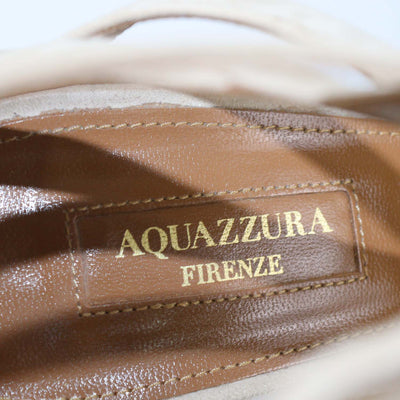 Aquazzura Beige Suede Beverly Hills Lace Up Ankle Strap Sandals