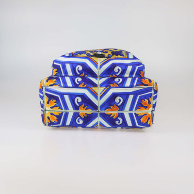 Dolce & Gabbana Maioliche Blue Printed Nylon Backpack