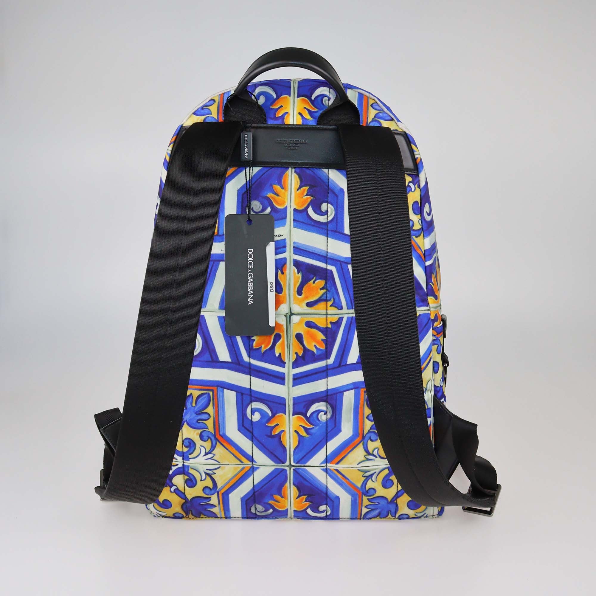 Dolce & Gabbana Maioliche Blue Printed Nylon Backpack