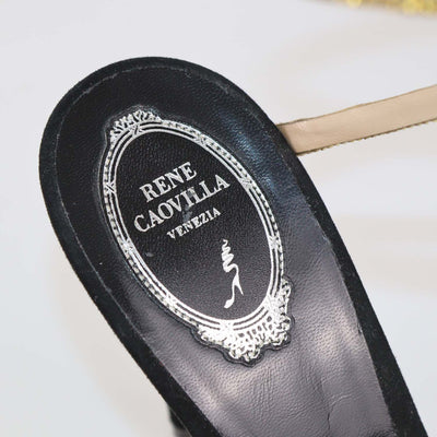 Rene Caovilla Gold/Black Satin Crystal Embellished Margot Sandals