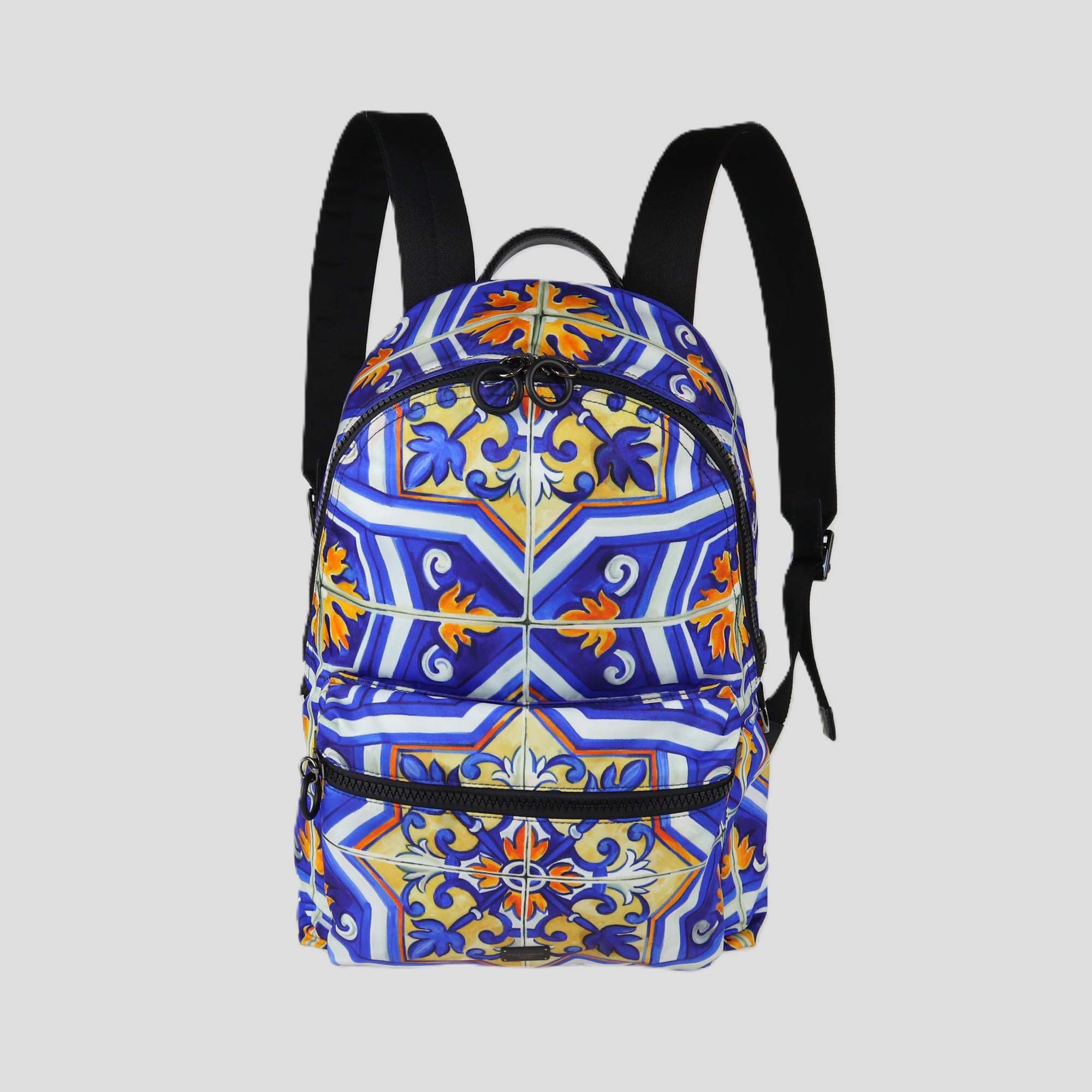Dolce & Gabbana Maioliche Blue Printed Nylon Backpack