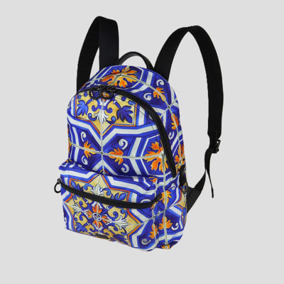 Dolce & Gabbana Maioliche Blue Printed Nylon Backpack